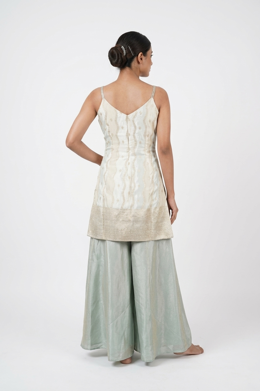 Ivory & Sage Embroidered Kurta Sharara Set with Dupatta