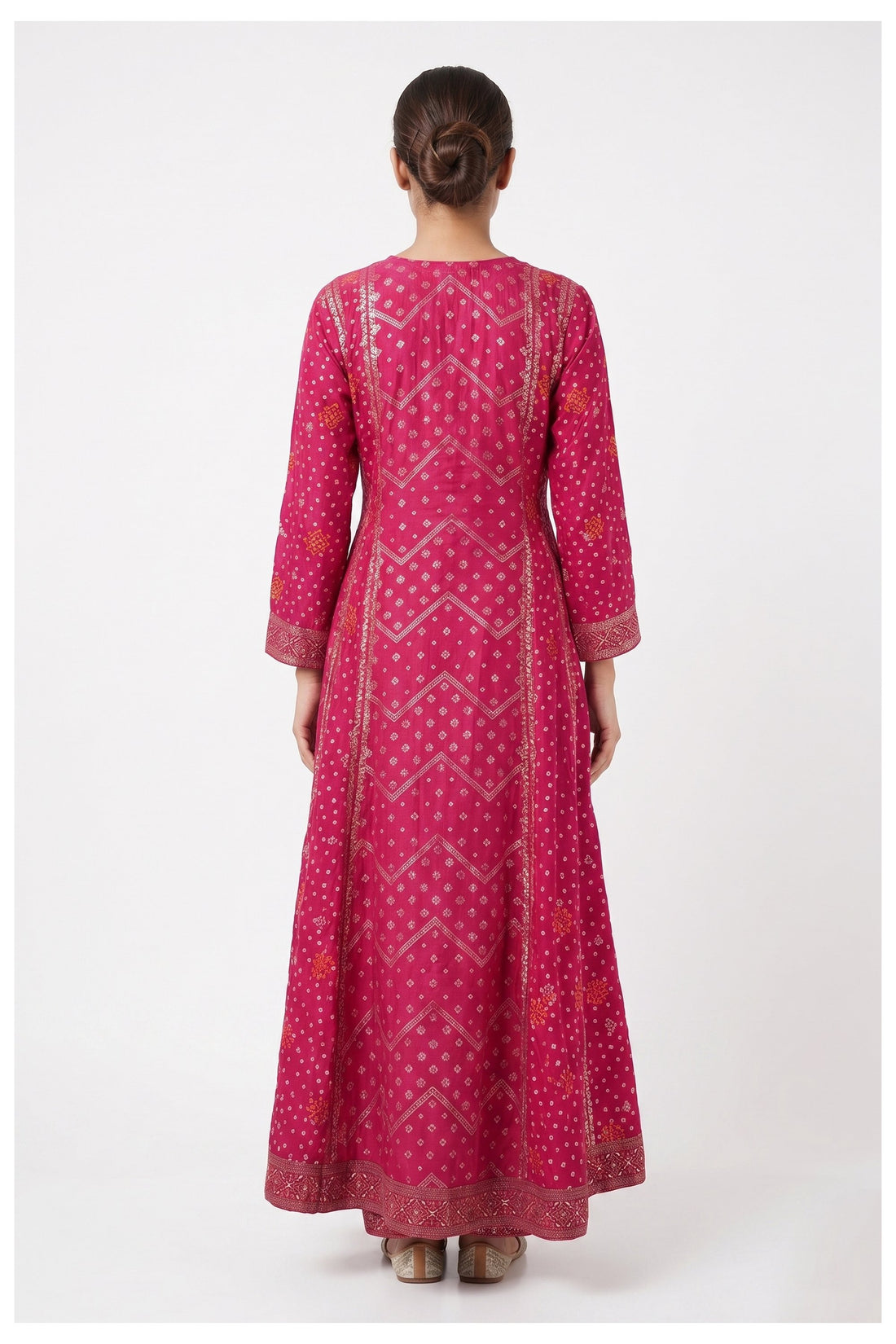 Rani Pink Bandhani Print Kurta Pant Set With Dupatta