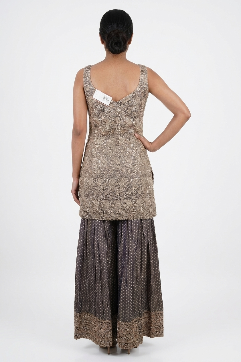 Elegant Charcoal Grey Embroidered Kurta Set Dupatta