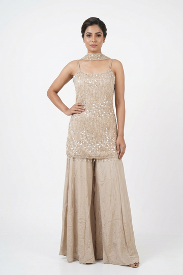 BEIGE Sequin Embellished Indo-Western Kurta & Palazzo Set