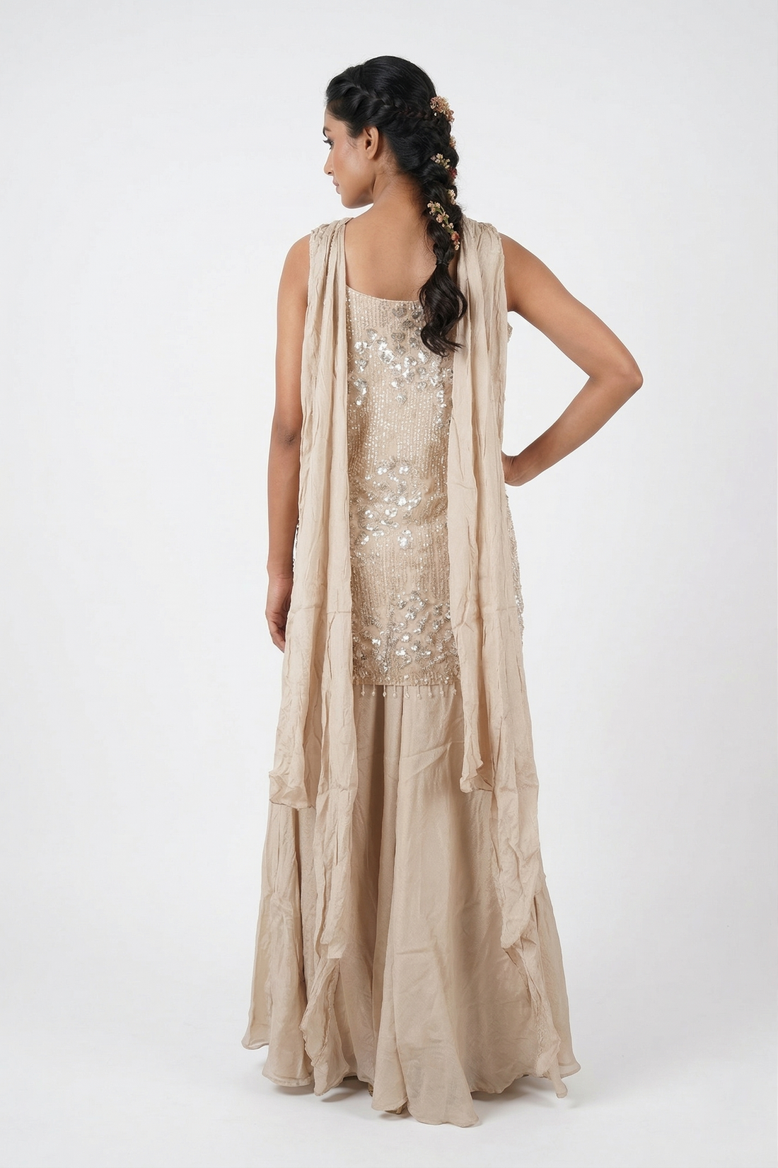BEIGE Sequin Embellished Indo-Western Kurta & Palazzo Set