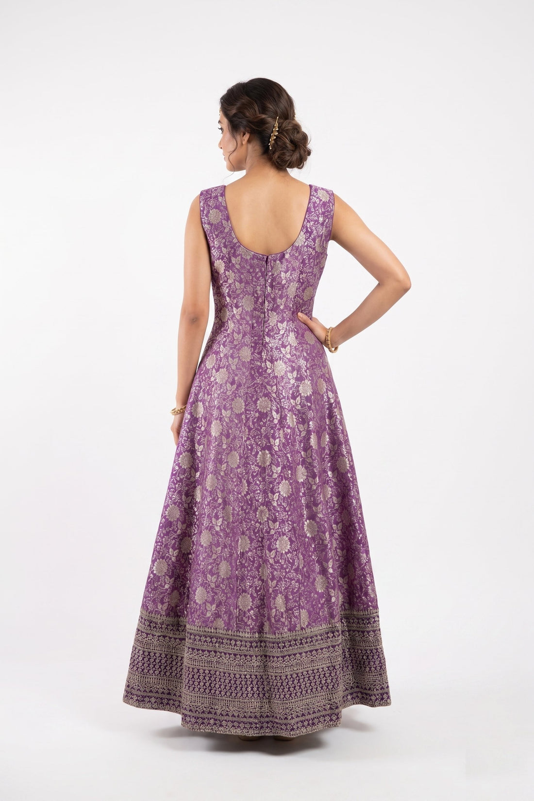 Royal Purple Zari Embroidered Anarkali Palazzo Set