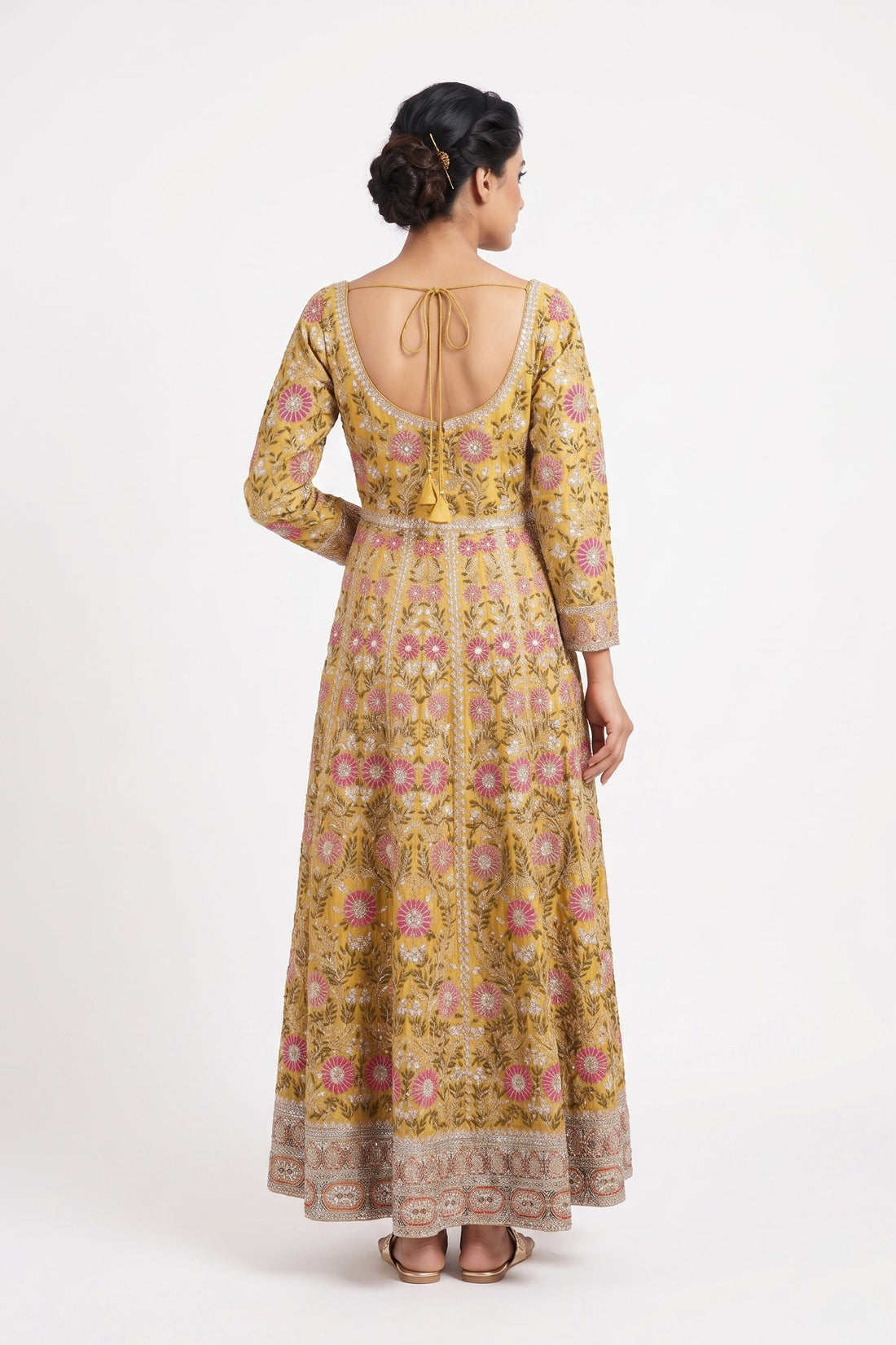 Sunshine Yellow Floral Embroidered Anarkali Gown Set