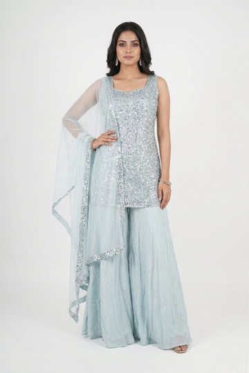 PESTAL SKY BLUE Indo-Western Kurta & Palazzo Set
