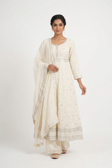 Ivory Chikankari Kurta Set with Dupatta