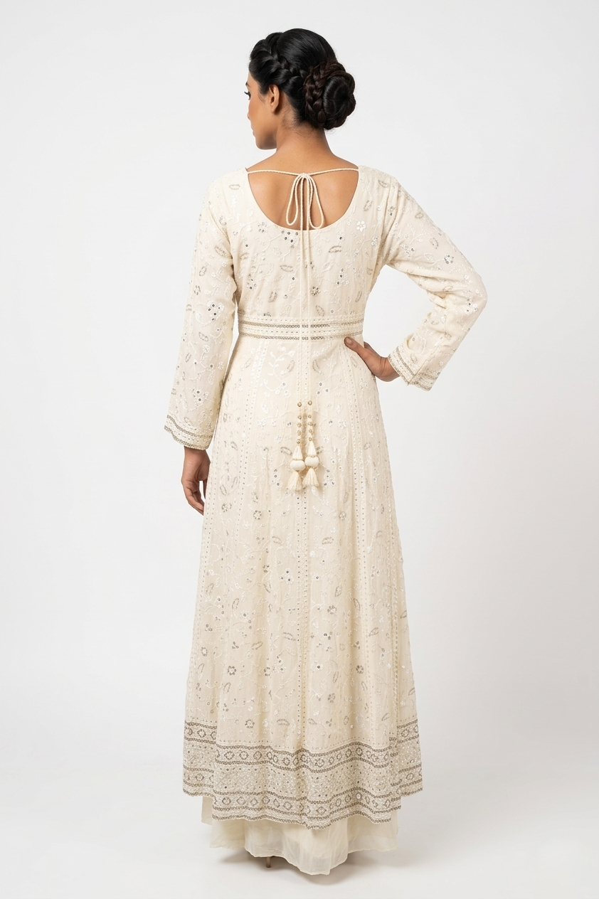 Ivory Elegance Embroidered Anarkali Set With Dupatta