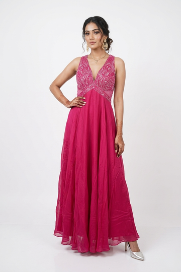 Violet Red Embellished Anarkali Gown