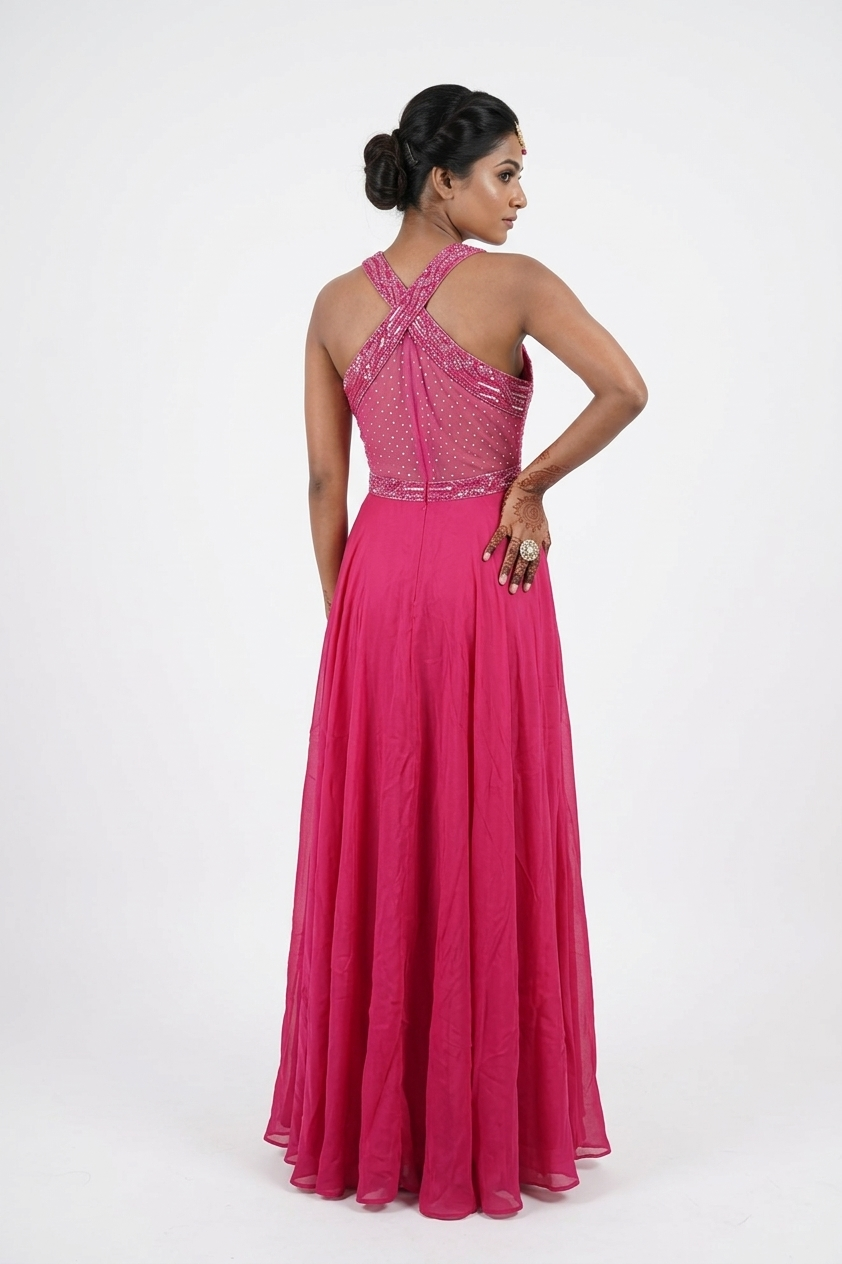 Violet Red Embellished Anarkali Gown