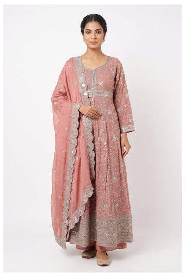 Blush Pink Heavy Embroidered Anarkali Set With Designer Dupatta