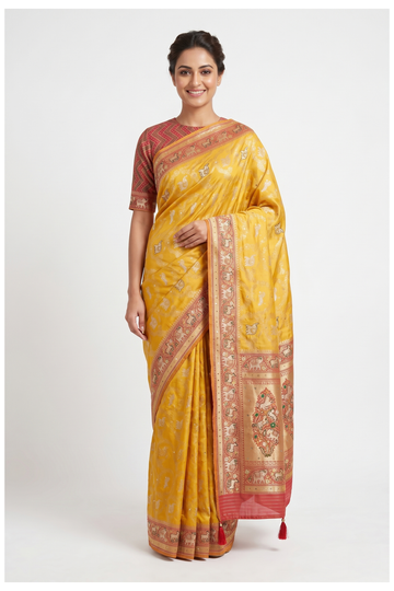 Mustard South Silk Tissue Wedding Party Wear Saree