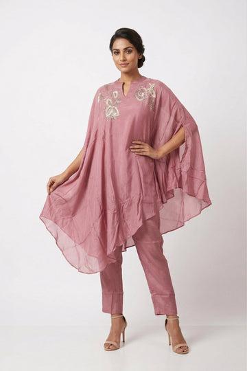 Dusty Rose Embroidered Kaftan Style Indo-Western Co-Ord Set