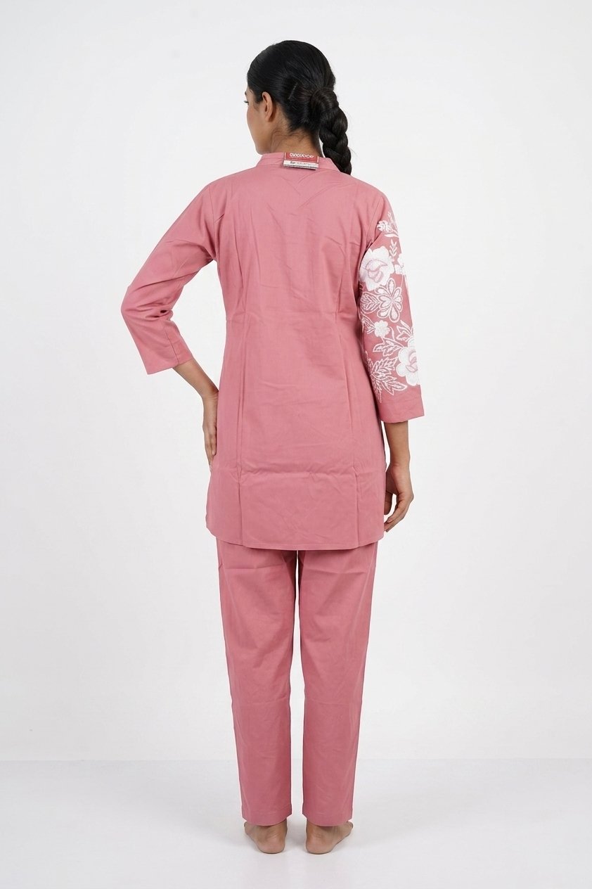 Rose Pink Floral Embroidered Shirt Style Indo-Western Co-Ord Set