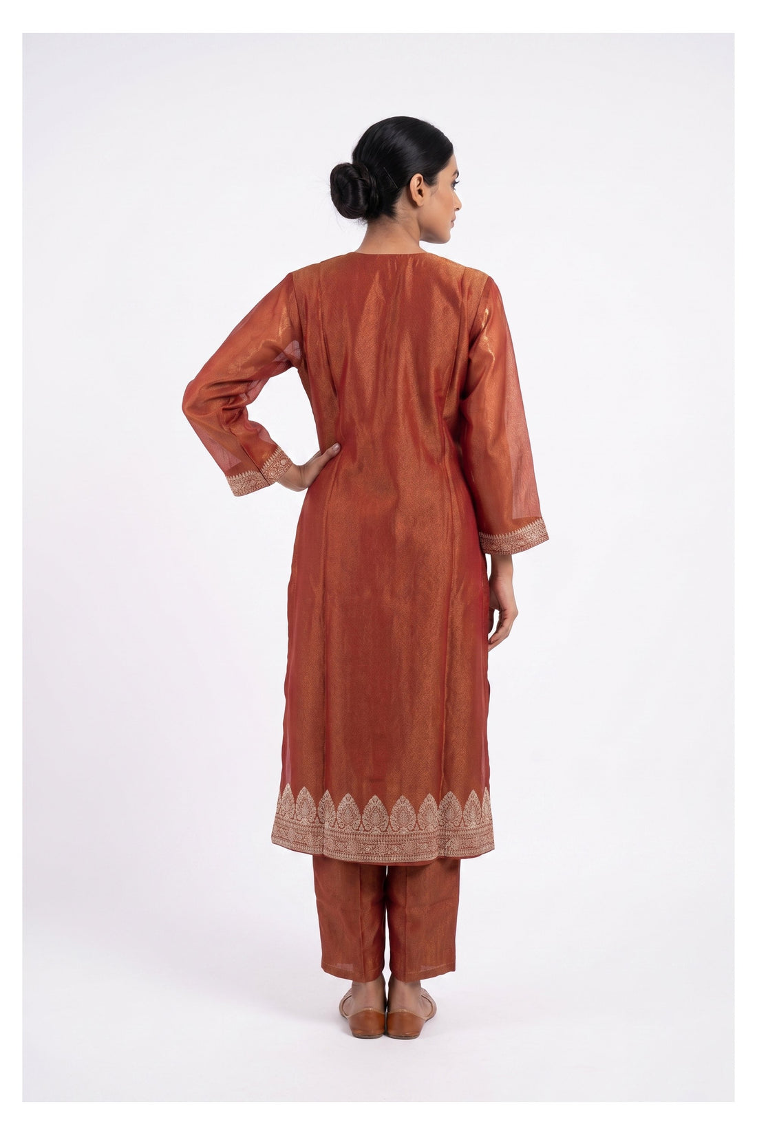 Rust Banarasi Inspired Festive Suit Set With Designer Dupatta