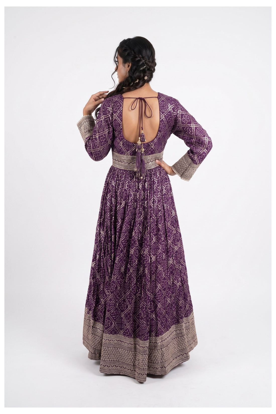 Royal Purple Embroidered Anarkali Gown Set With Dupatta