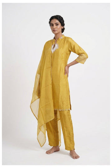 Mustard Yellow Embroidered Festive Kurta Set With Dupatta