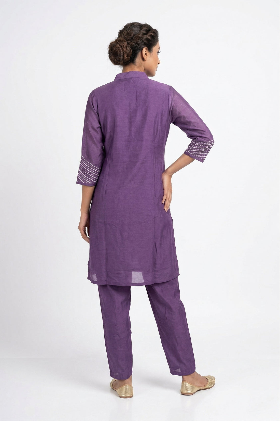 Royal Purple Embroidered Festive Indo-Western Suit Set With Dupatta