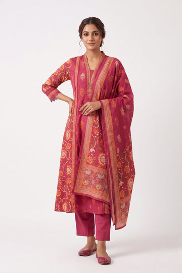 Royal Magenta Floral Ethnic Suit Set
