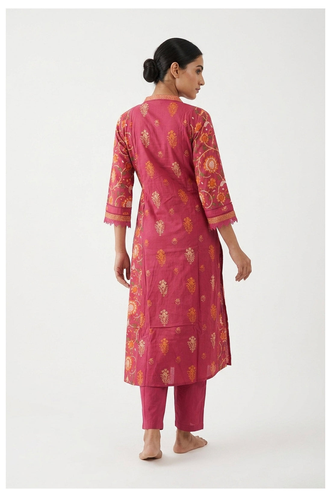 Rani Pink Printed Ethnic Kurta Set With Dupatta