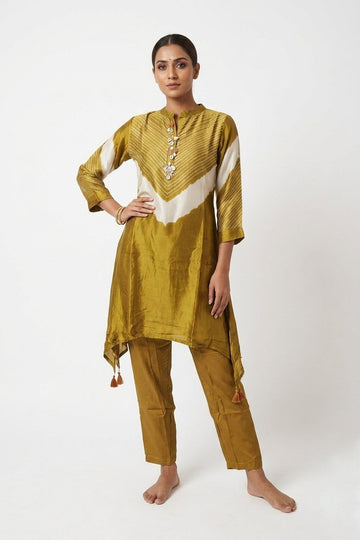Mustard Gold Asymmetric Festive Kurta Set