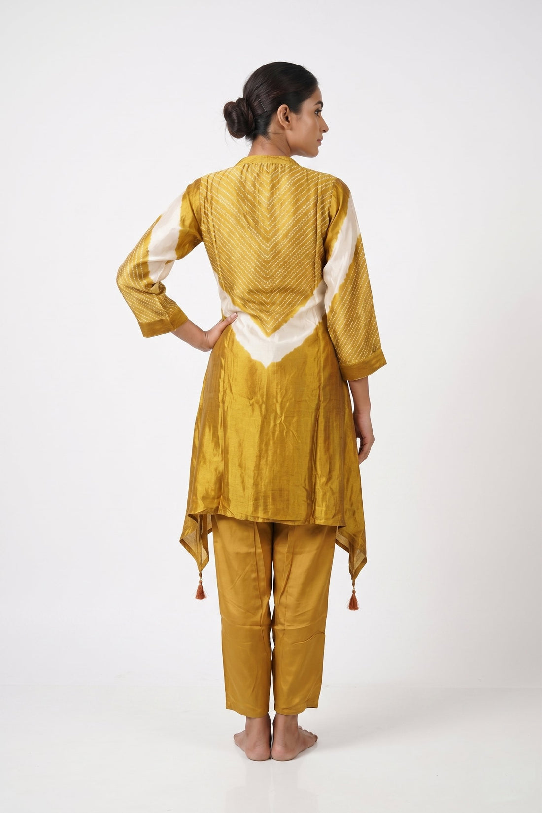 Mustard Gold Asymmetric Festive Kurta Set