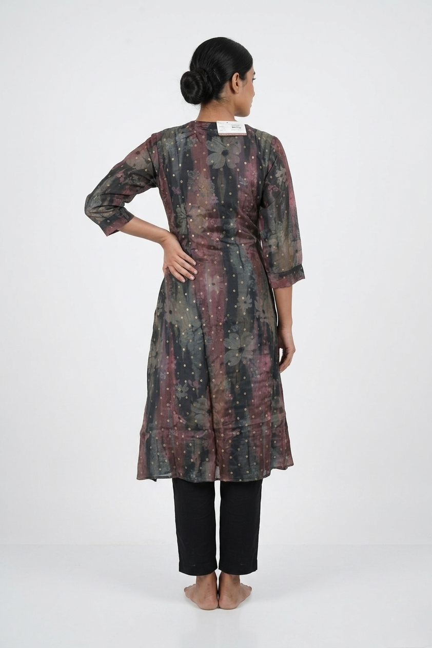 Midnight Black Floral Embroidered Kurta Set With Dupatta