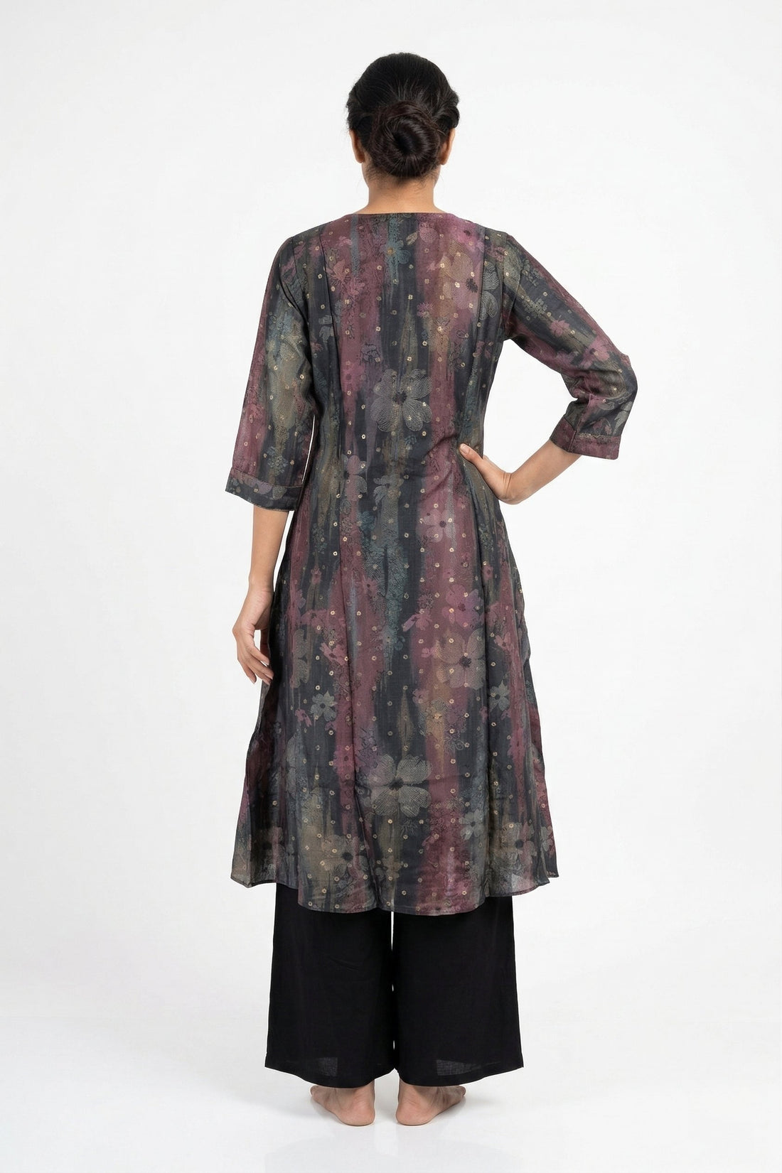 Midnight Black Designer Printed Suit Set With Organza Dupatta