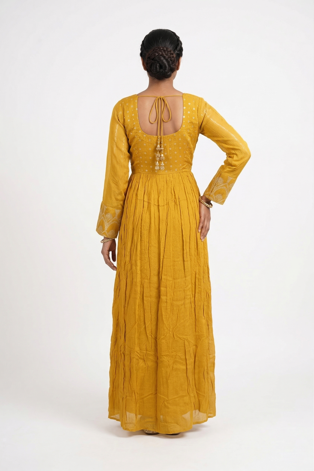 Yellow Woven Indo-Western Kurta Set with Dupatta