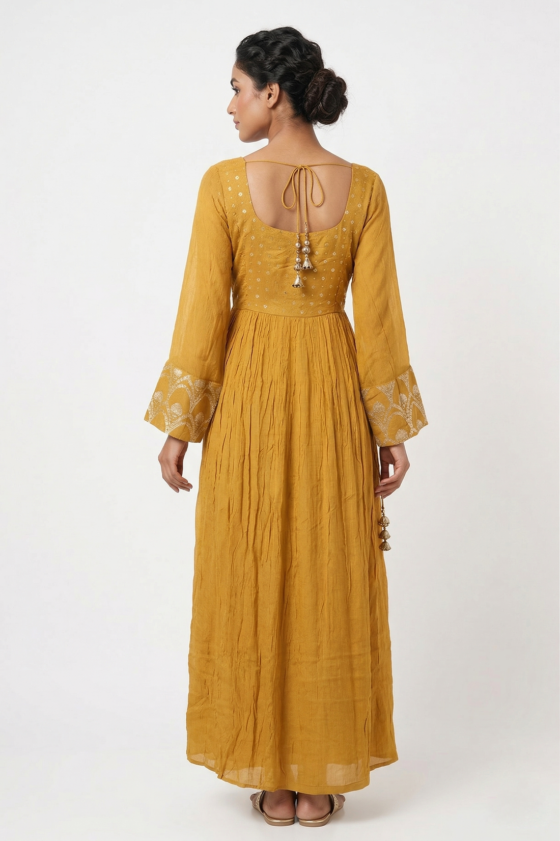Golden Elegance Woven Anarkali Set With Dupatta