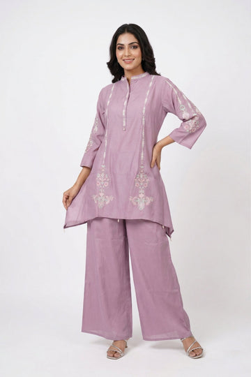 Lavender Embroidered Indo-Western Kurta Palazzo Set
