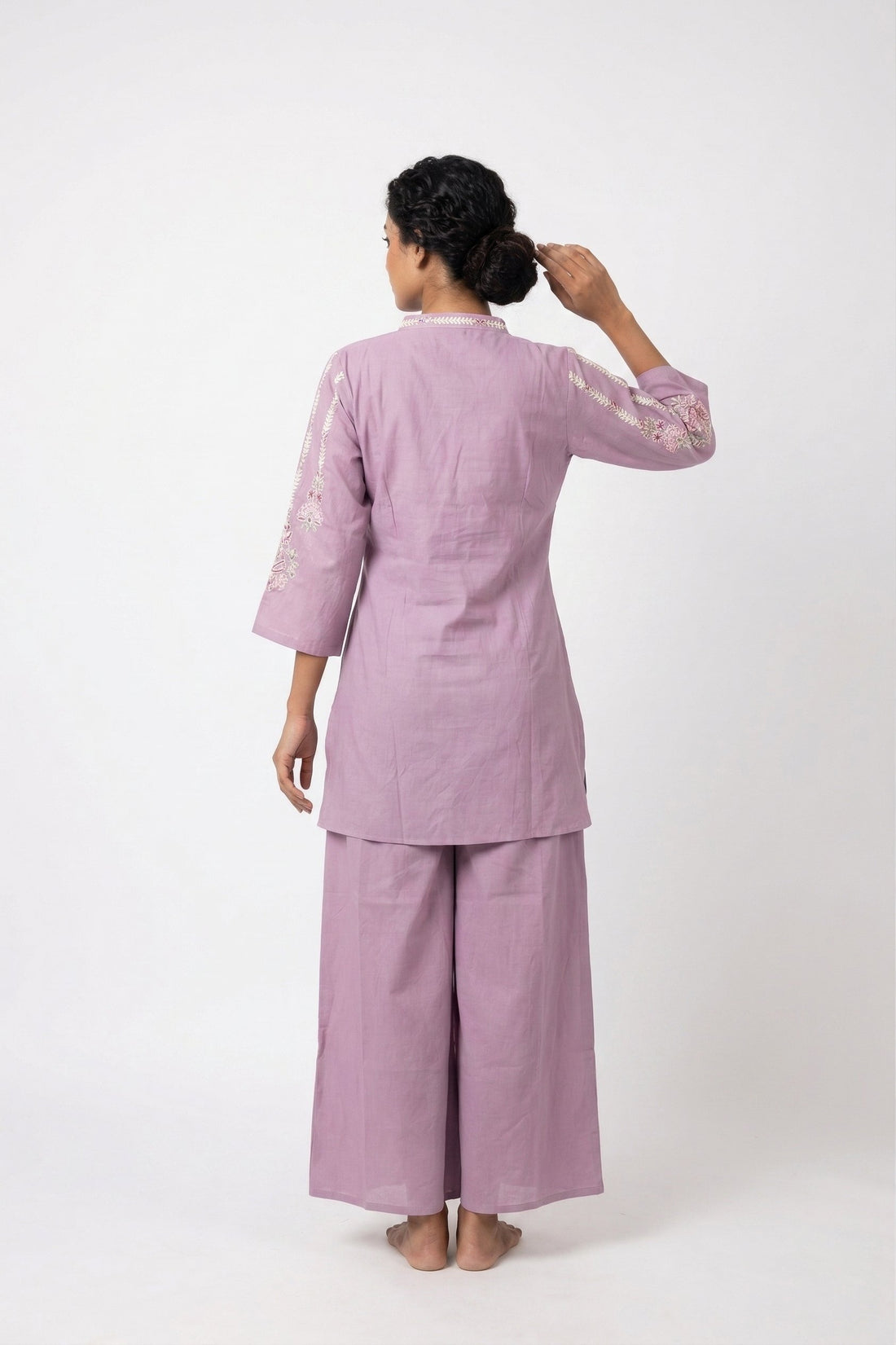 Lavender Embroidered Indo-Western Kurta Palazzo Set