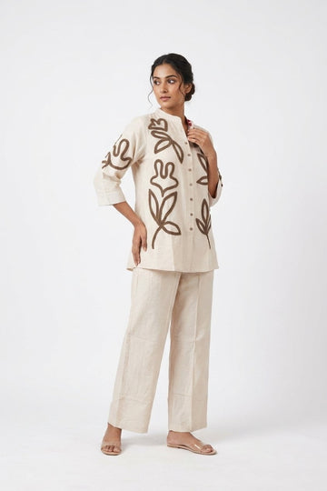 Ivory Beige Embroidered Co-Ord Indowestern Set
