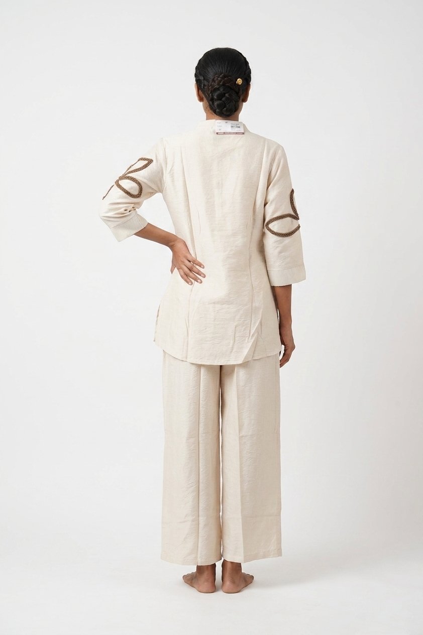Ivory Beige Embroidered Co-Ord Indowestern Set