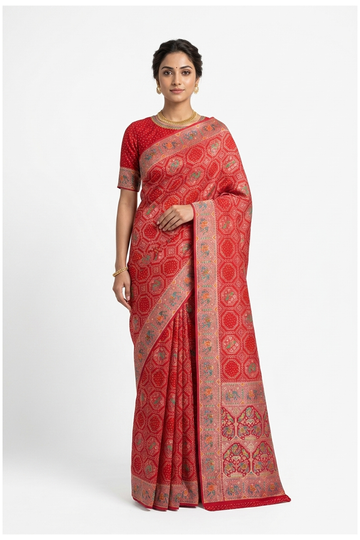 Crimson Red Banarasi Dola Silk Wedding Saree