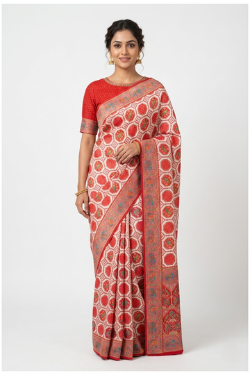 Ivory Banarasi Dola Silk Wedding Saree