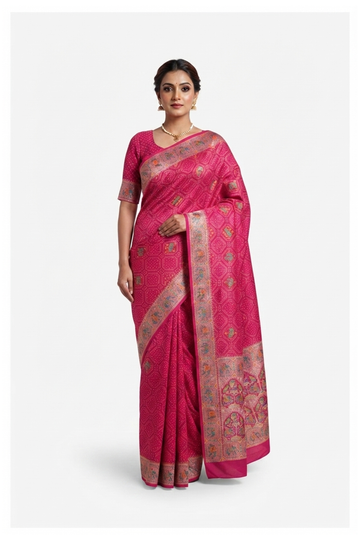 Rani Pink Banarasi Art Silk Saree For Wedding & Party Wear