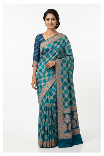 Teal Banarasi Dola Silk Wedding Party Wear Saree