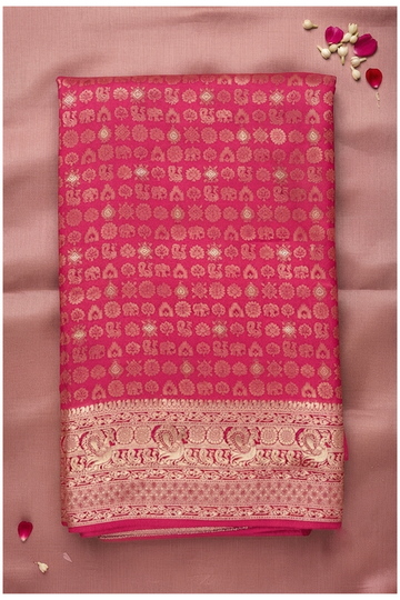 Rani Pink Banarasi Art Silk Wedding Party Wear Saree