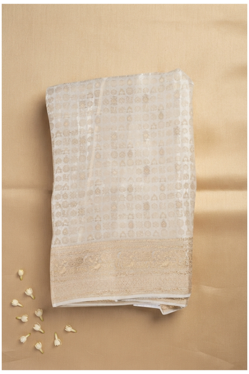 Ivory Banarasi Art Silk Wedding And Party Wear Saree