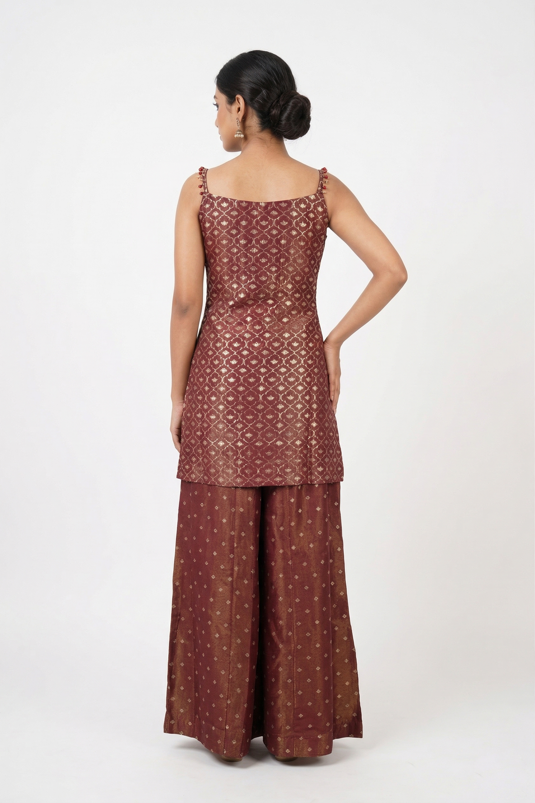 Maroon Zari Woven Kurta Set With Dupatta