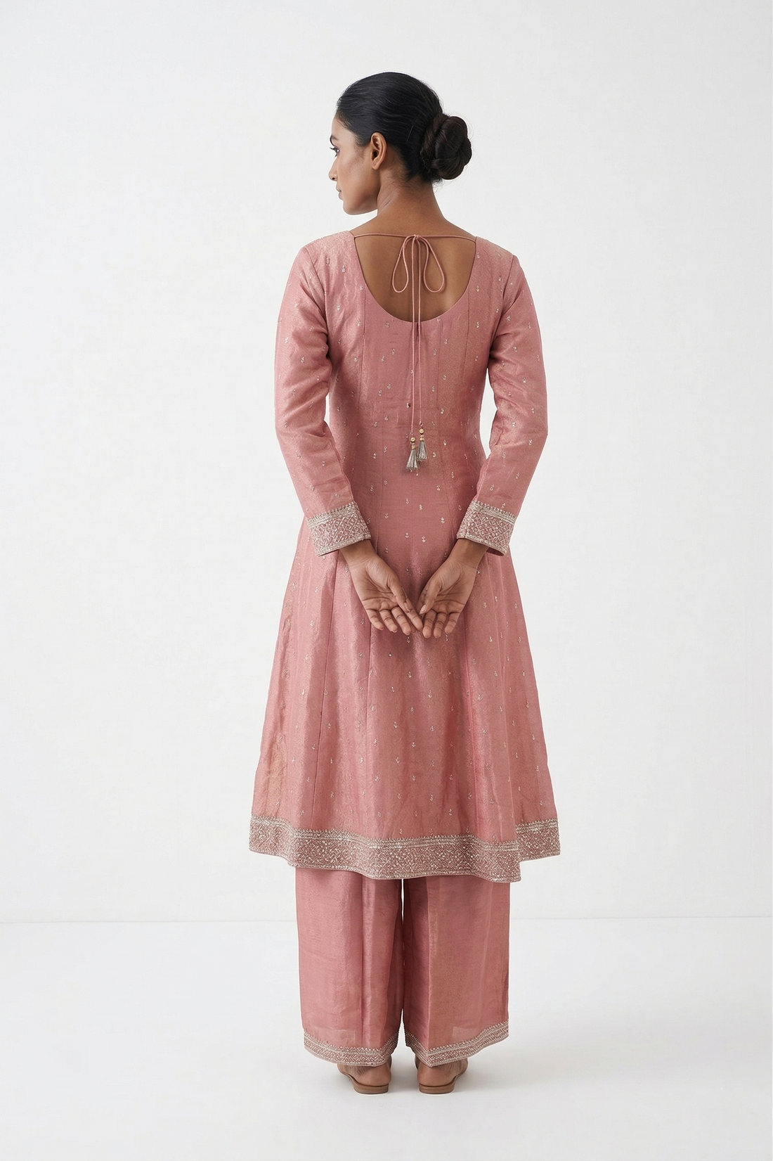 Rose Pink Embroidered Kurta Set With Elegant Dupatta & Straight Pants