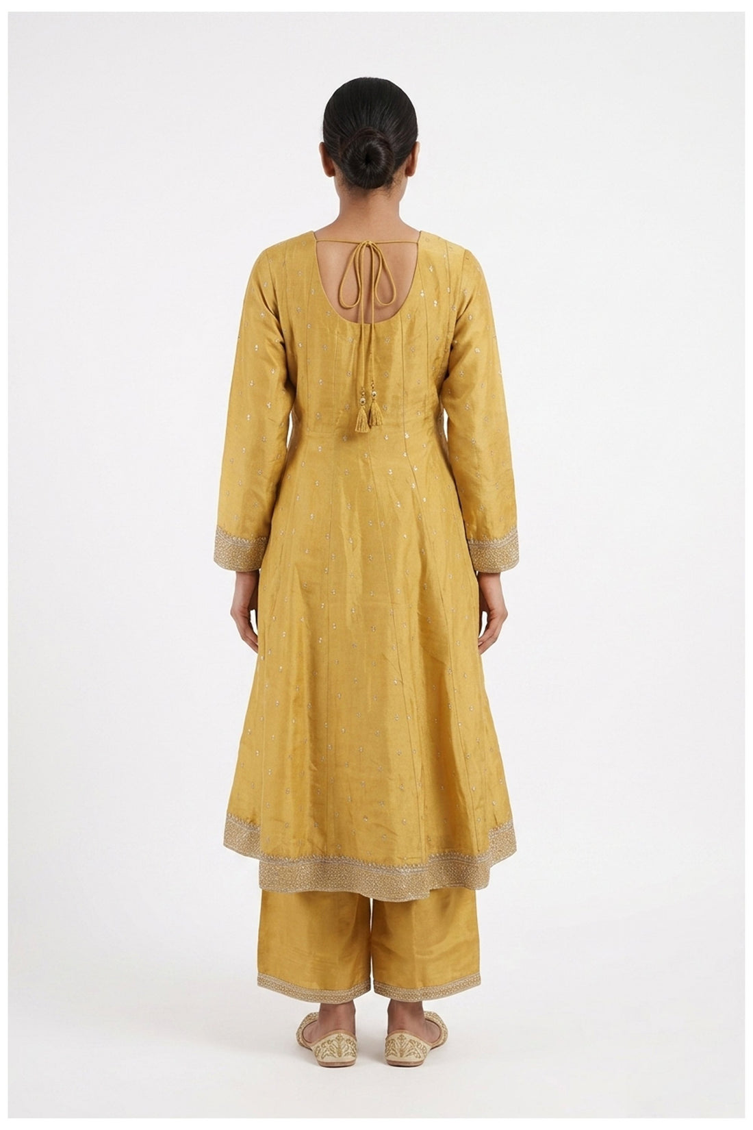 Mustard Gold Embroidered Kurta Palazzo Set With Dupatta