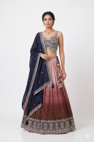 ROSE GOLD - DARK NAVY BLUE LEHENGA CHOLI