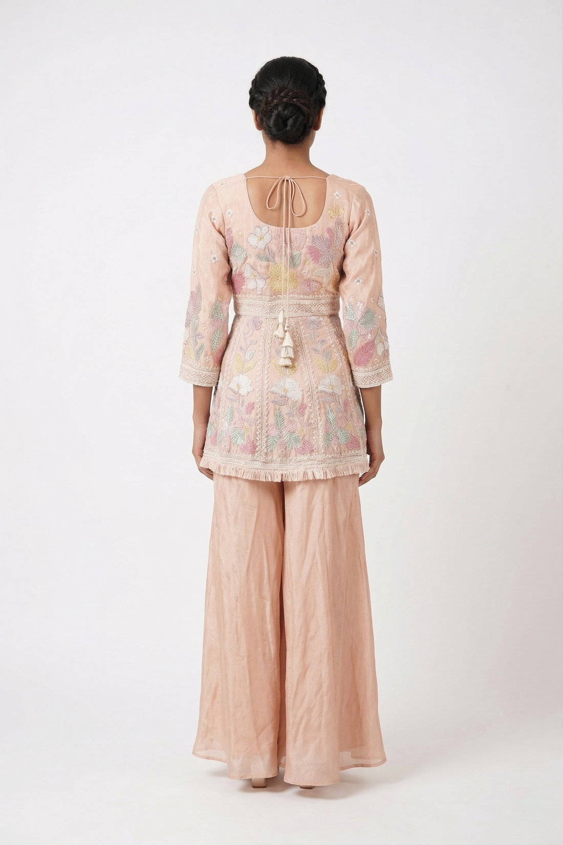 Pink Indo-Western Kurta Set with Palazzo & Dupatta