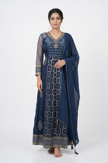 DARK NAVY Blue Indo-Western Anarkali Set