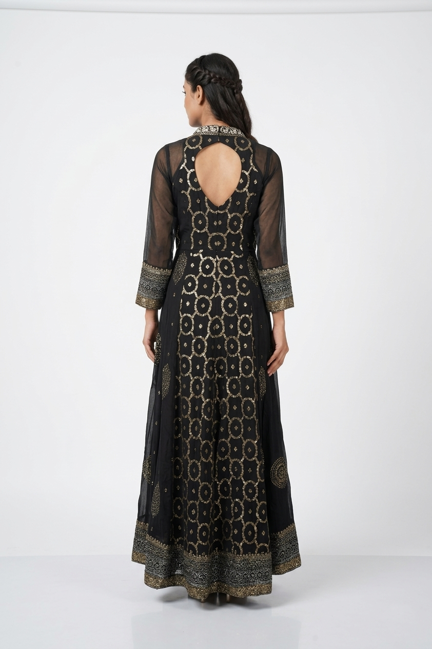 Midnight Black Embroidered Kurta Palazzo Set With Sequin Dupatta