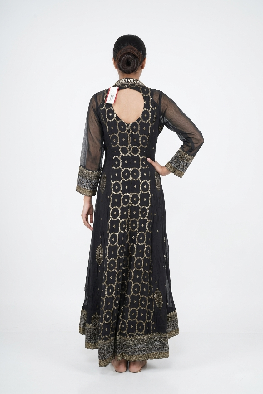 Dark Navy Blue Embroidered Anarkali Kurta Set With Dupatta