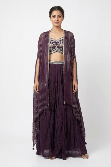 Wine Indo-Western Skirt Set