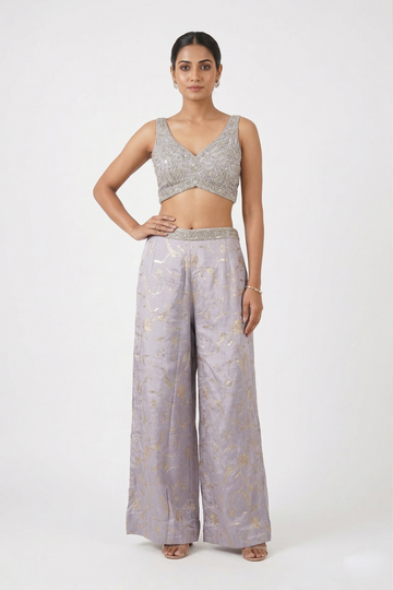 Lavender Zari Embroidered Co-Ord Set (Blouse & Palazzo)