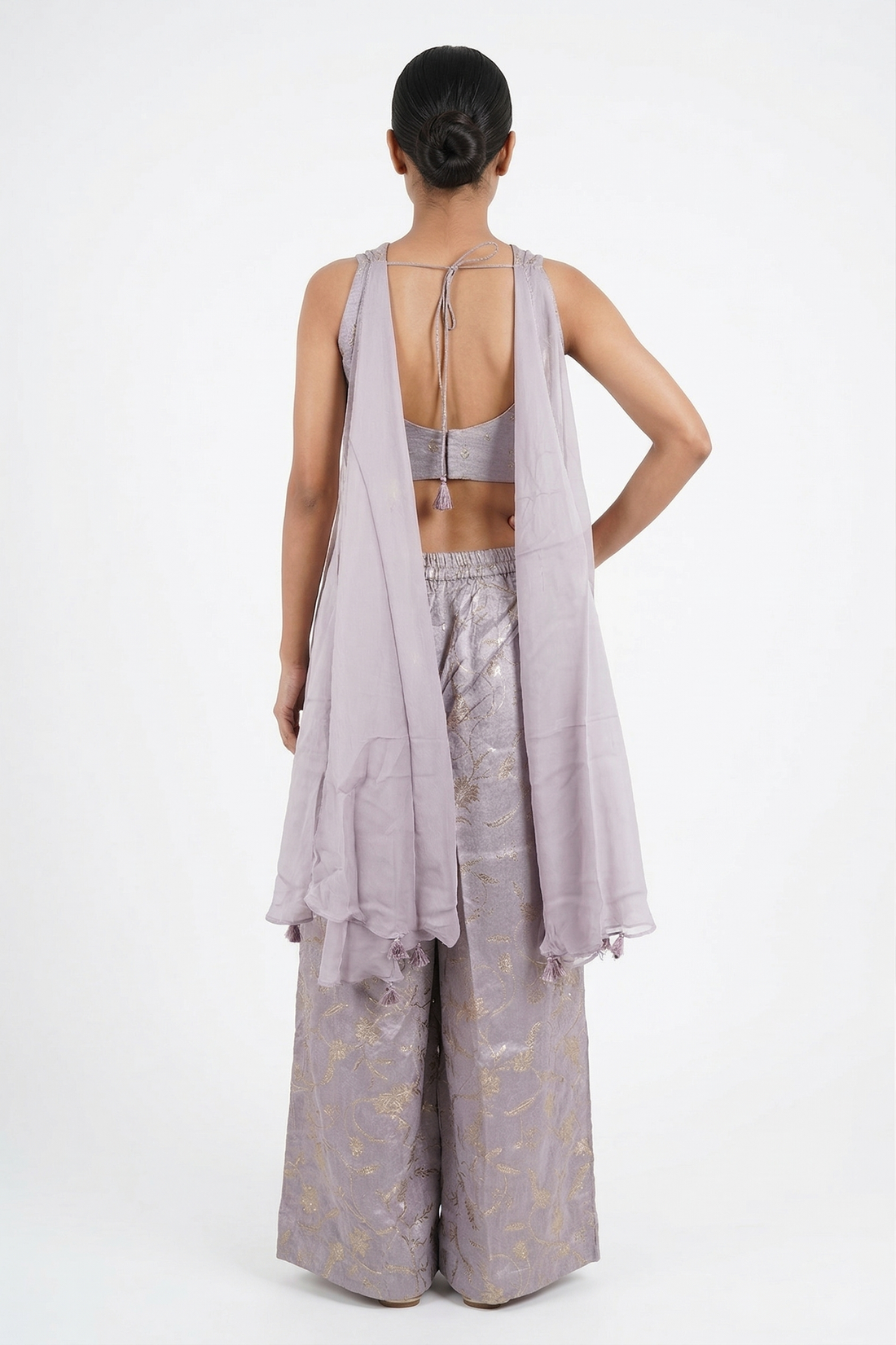 Lavender Zari Embroidered Co-Ord Set (Blouse & Palazzo)