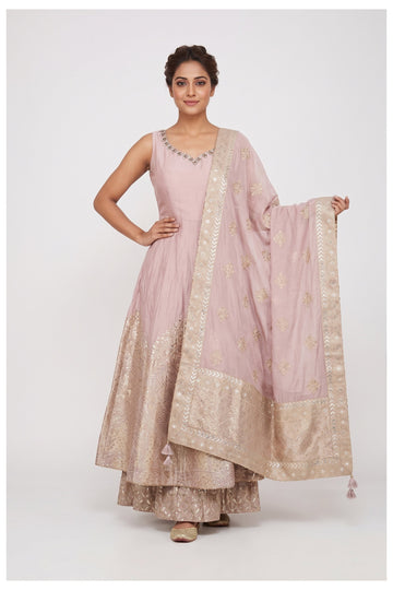 Blush Pink Embroidered Anarkali Set With Designer Dupatta